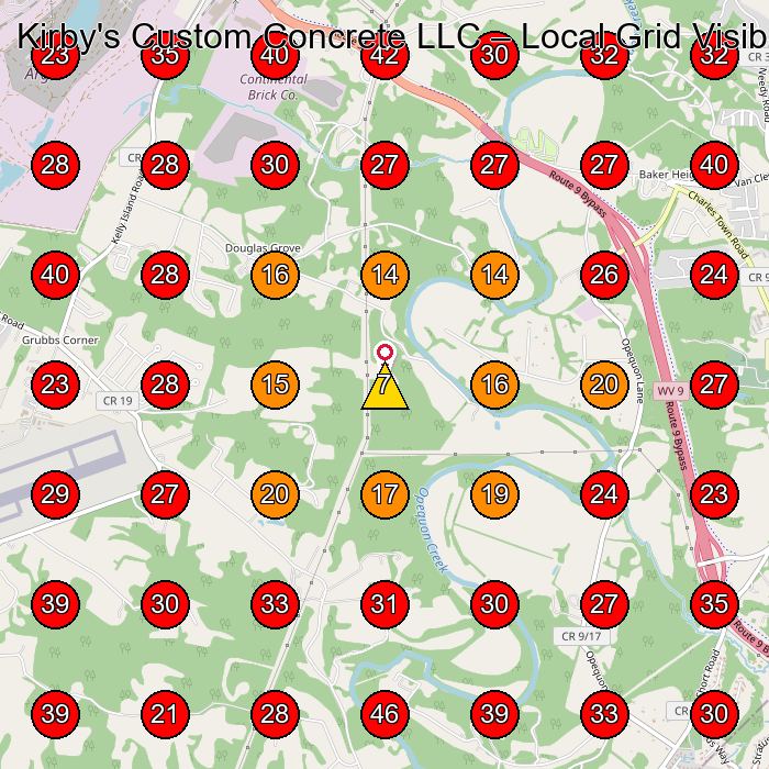 Kirby's Custom Concrete LLC GeoGrid visibility map for Construction Company in Martinsburg